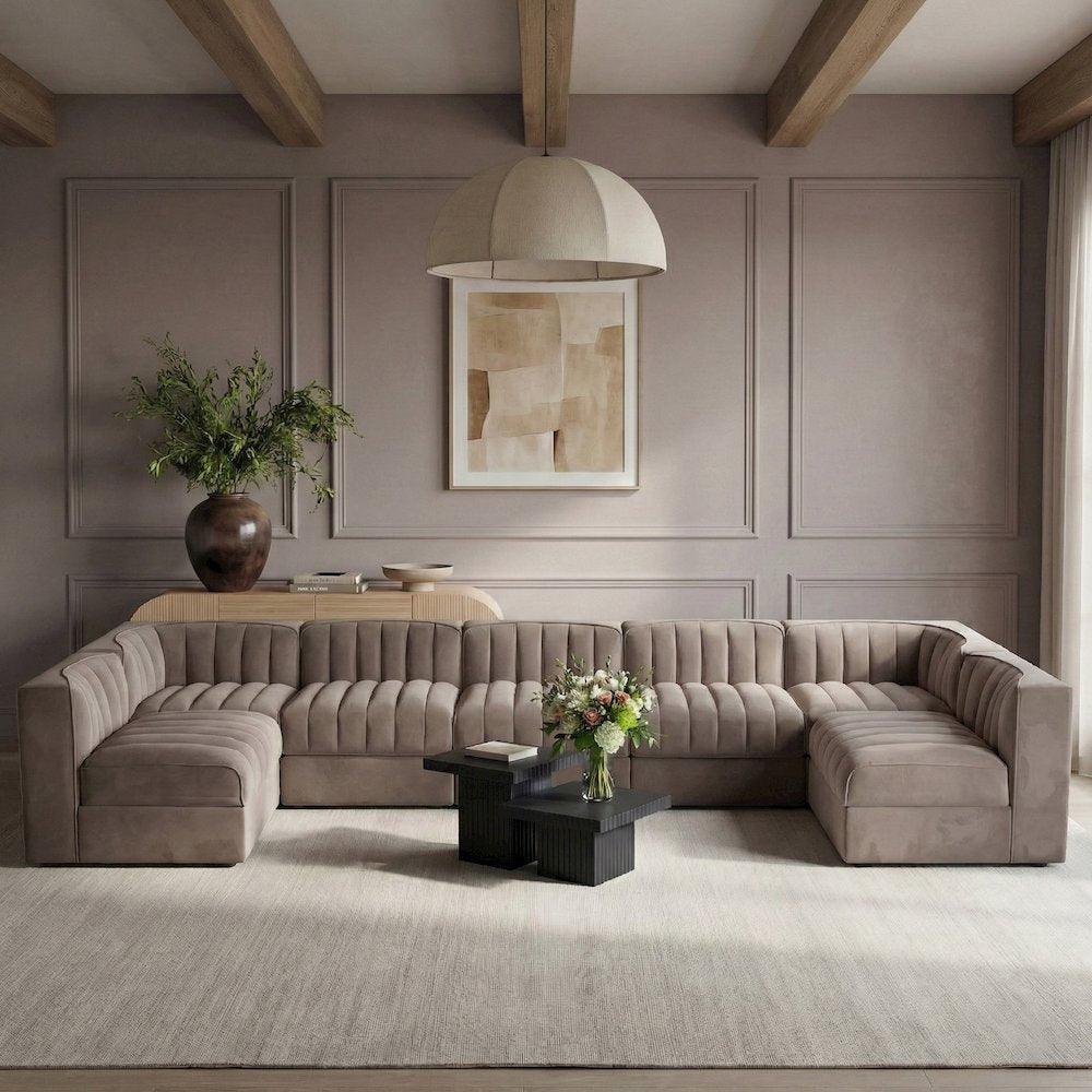Rummi Taupe Velvet Performance Fabric Upholstered 7pc. Modular Sectional