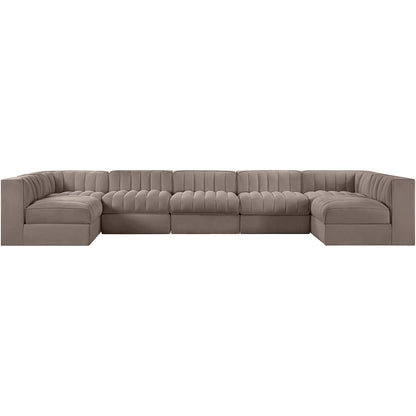 Rummi Taupe Velvet Performance Fabric Upholstered 7pc. Modular Sectional