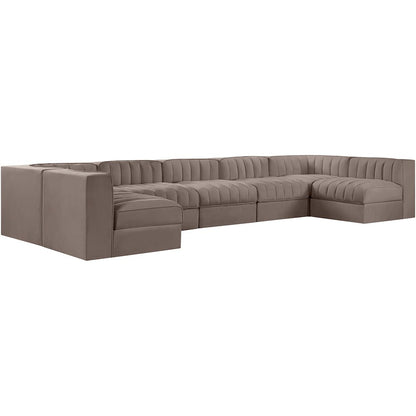 Rummi Taupe Velvet Performance Fabric Upholstered 7pc. Modular Sectional
