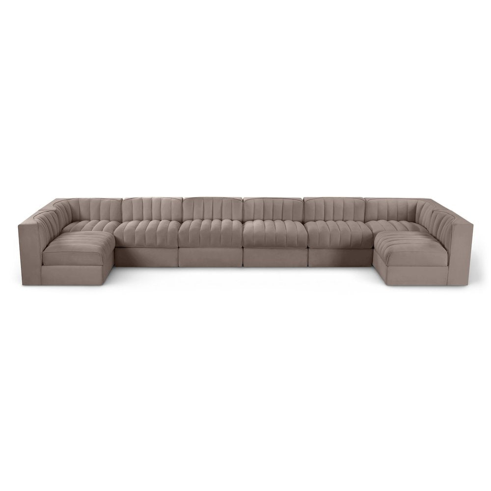 Rummi Taupe Velvet Performance Fabric Upholstered 8pc. Modular Sectional