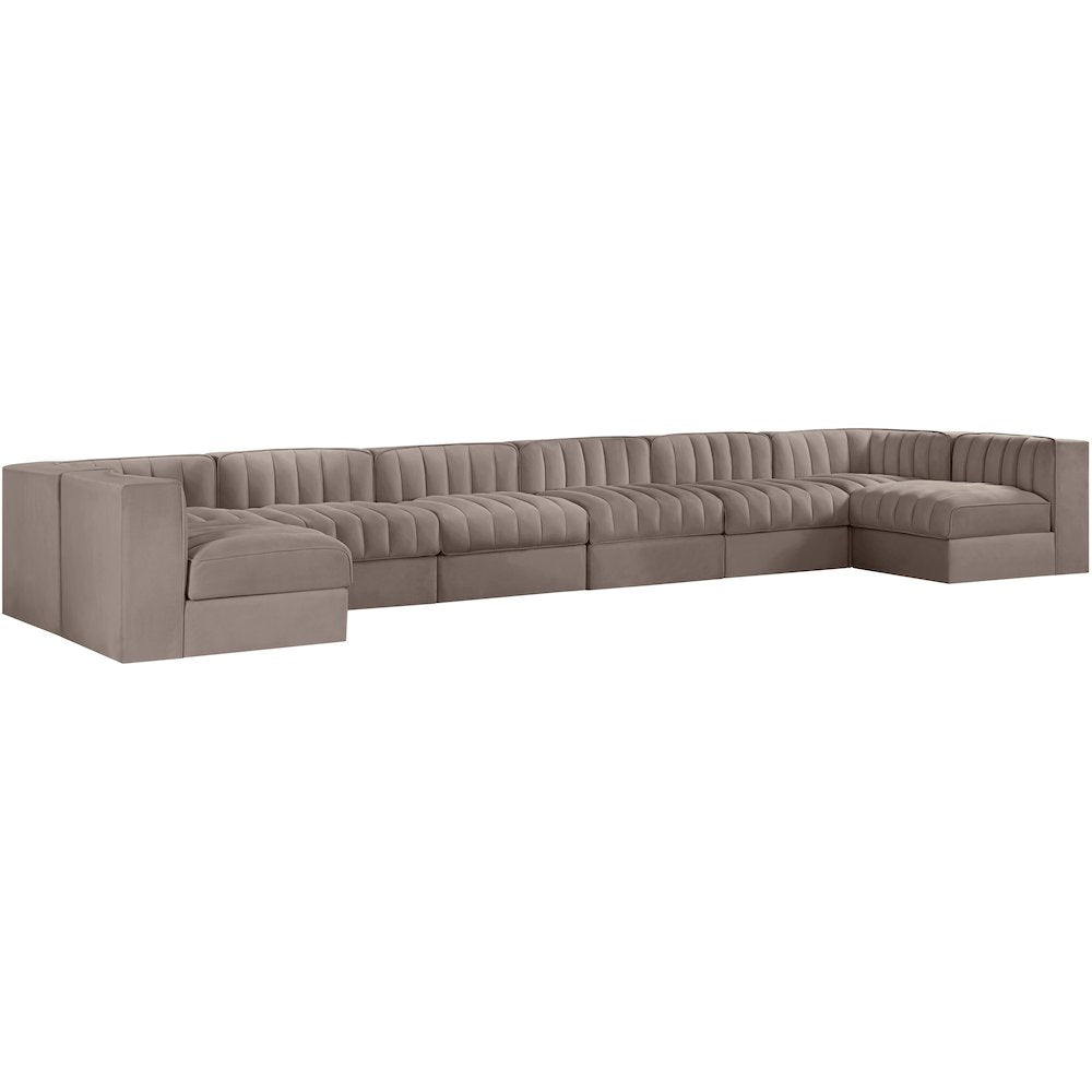 Rummi Taupe Velvet Performance Fabric Upholstered 8pc. Modular Sectional