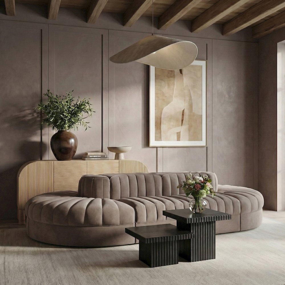 Rummi Taupe Velvet Performance Fabric Upholstered 8pc. Modular Sectional