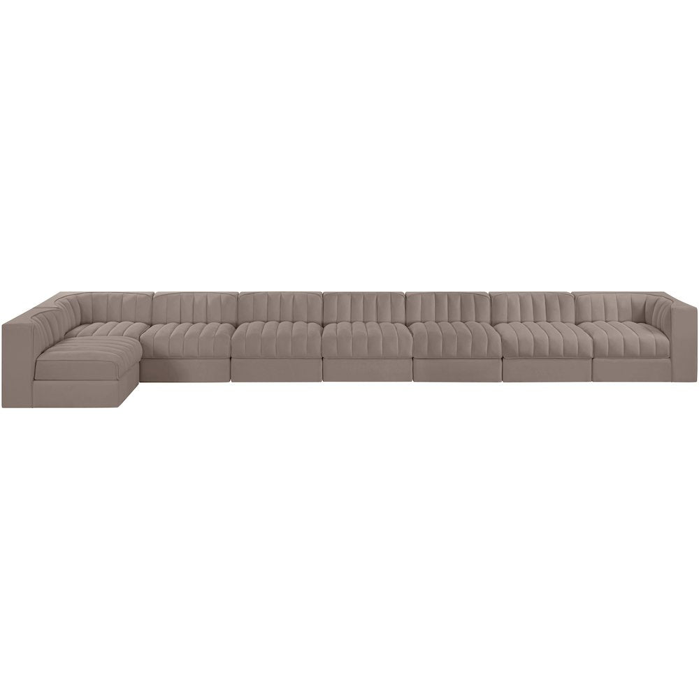 Rummi Taupe Velvet Performance Fabric Upholstered 8pc. Modular Sectional