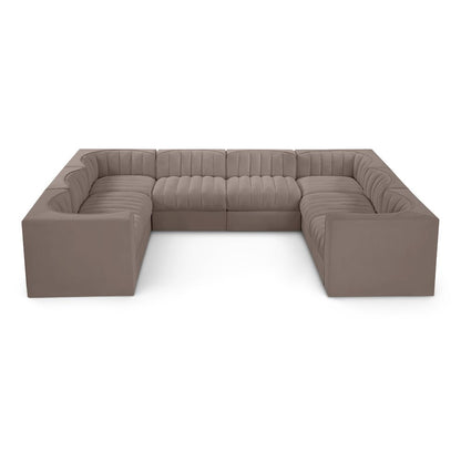 Rummi Taupe Velvet Performance Fabric Upholstered 8pc.Modular Sectional