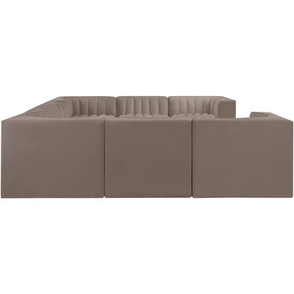 Rummi Taupe Velvet Performance Fabric Upholstered 8pc.Modular Sectional