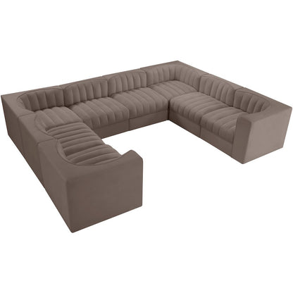 Rummi Taupe Velvet Performance Fabric Upholstered 8pc.Modular Sectional