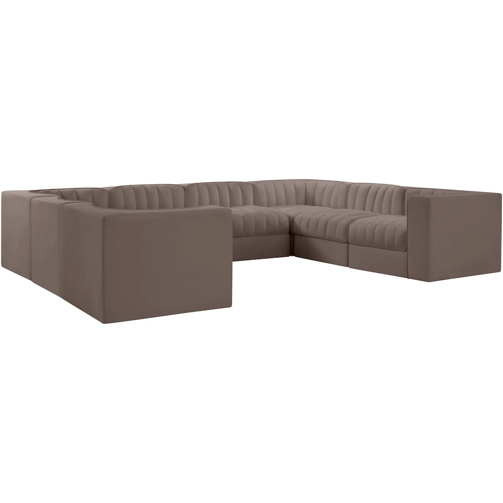 Rummi Taupe Velvet Performance Fabric Upholstered 8pc.Modular Sectional