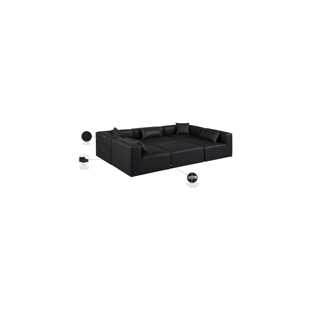Cube Black Vegan Leather Modular Sectional