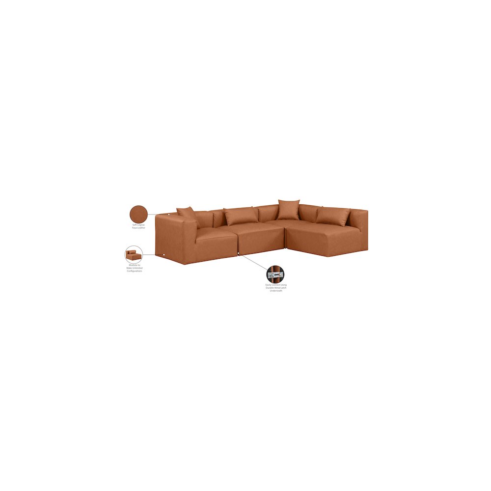 Cube Cognac Vegan Leather Modular Sectional