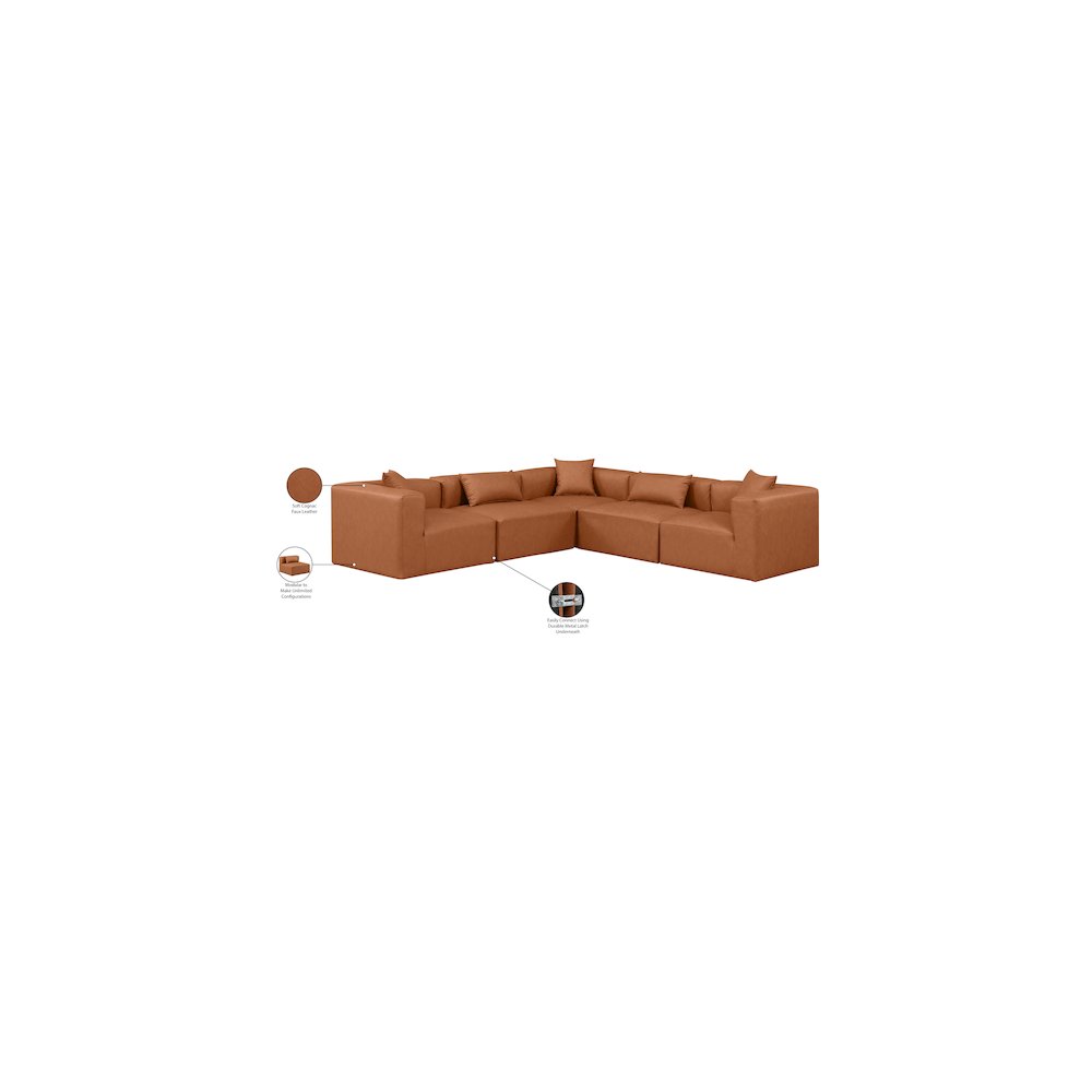 Cube Cognac Vegan Leather Modular Sectional