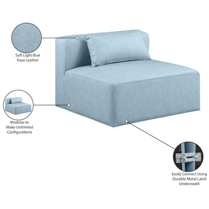 Cube Light Blue Vegan Leather Armless Chair