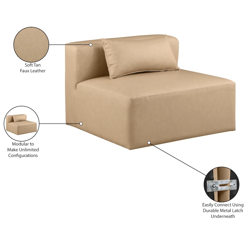 Cube Tan Vegan Leather Armless Chair