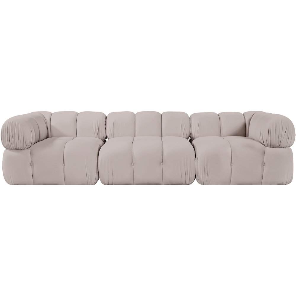 Orin Beige Velvet Performance Fabric Upholstered 3 pc. Modular Sofa