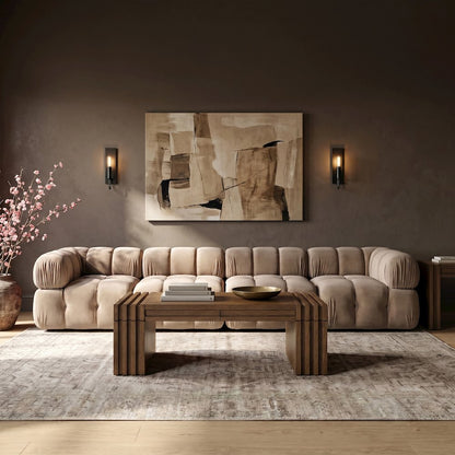 Orin Beige Velvet Performance Fabric Upholstered 4 pc. Modular Sofa