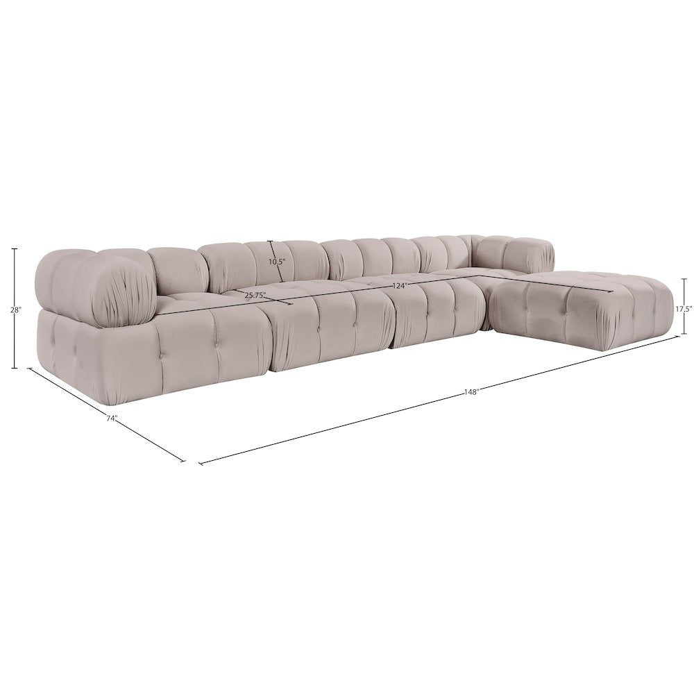 Orin Beige Velvet Performance Fabric Upholstered 5 pc. Sectional