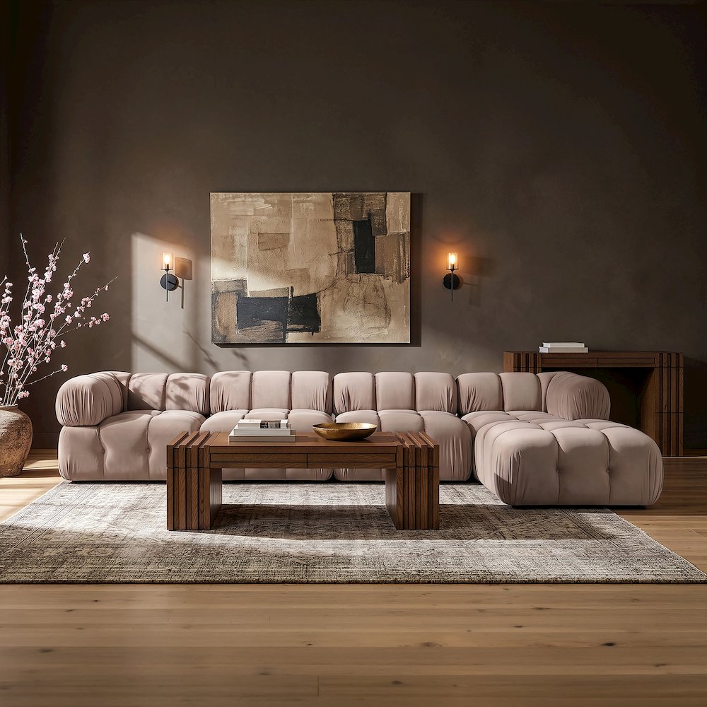 Orin Beige Velvet Performance Fabric Upholstered 5 pc. Sectional
