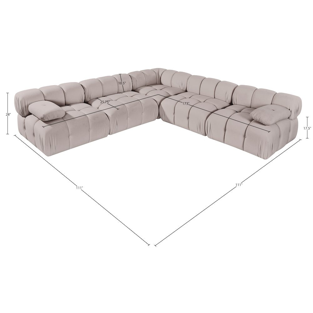 Orin Beige Velvet Performance Fabric Upholstered 5 pc. Sectional
