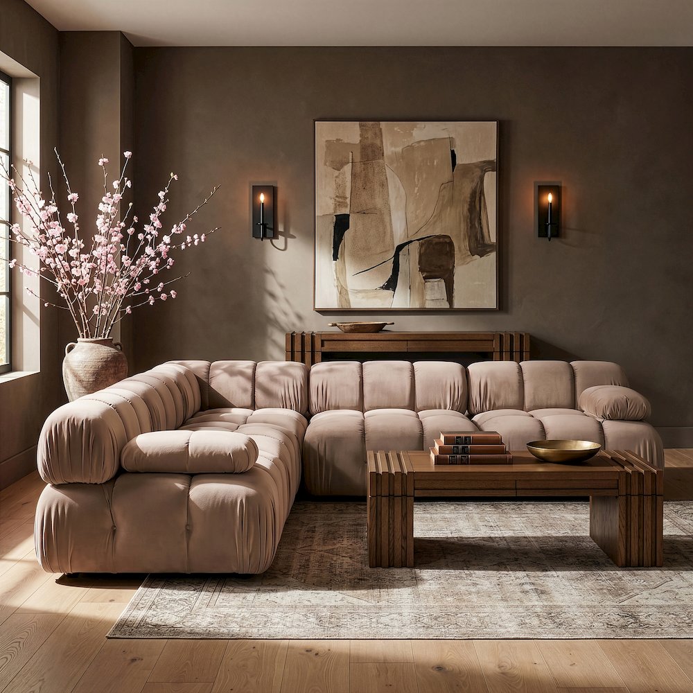 Orin Beige Velvet Performance Fabric Upholstered 5 pc. Sectional