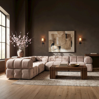Orin Beige Velvet Performance Fabric Upholstered 5 pc. Sectional