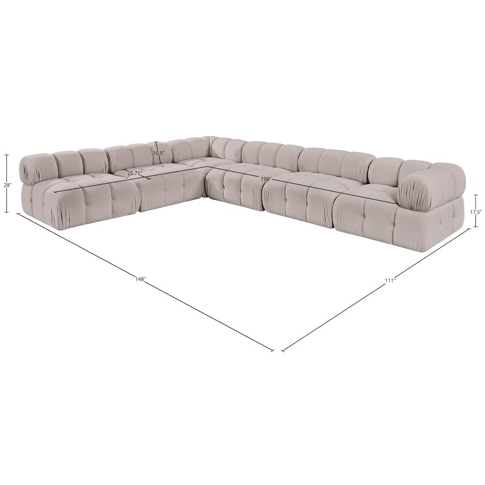 Orin Beige Velvet Performance Fabric Upholstered 6 pc. Sectional
