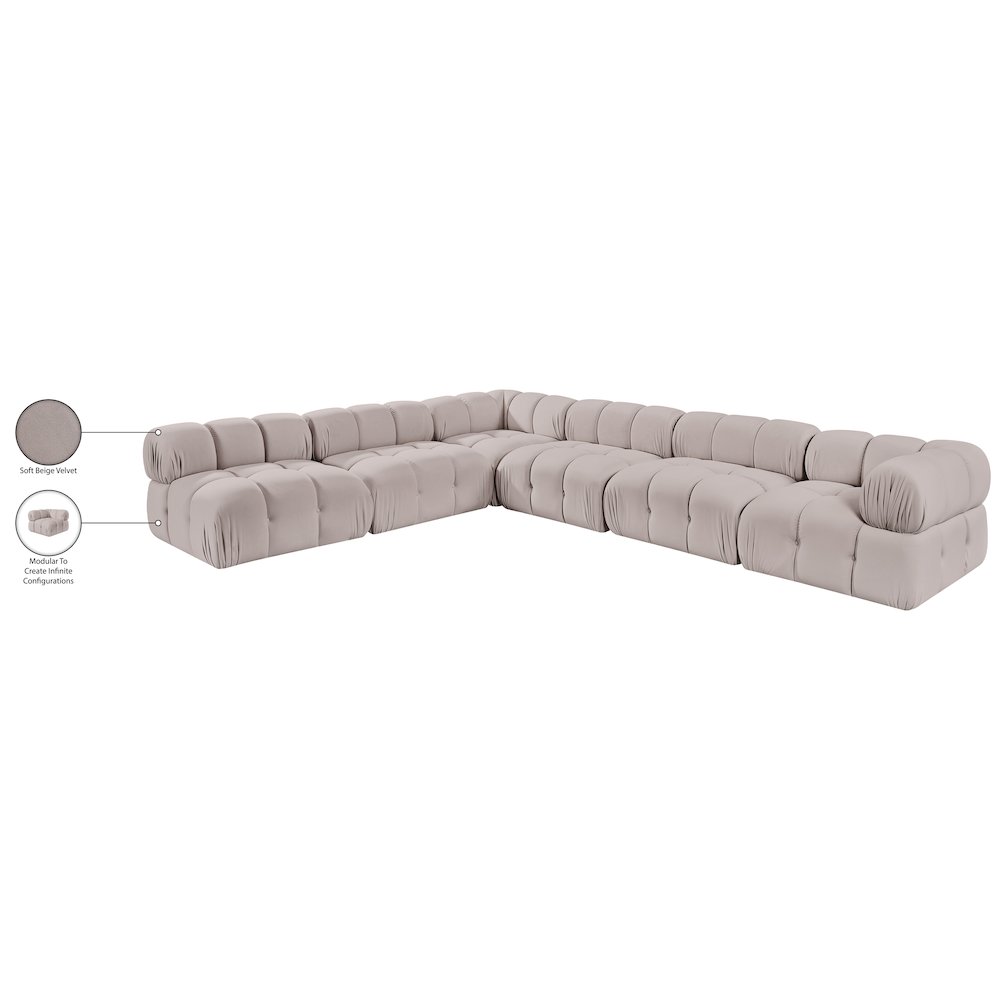 Orin Beige Velvet Performance Fabric Upholstered 6 pc. Sectional