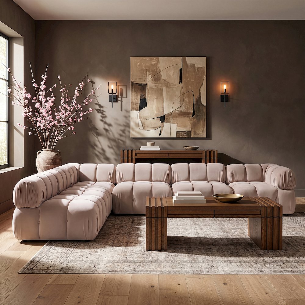 Orin Beige Velvet Performance Fabric Upholstered 6 pc. Sectional
