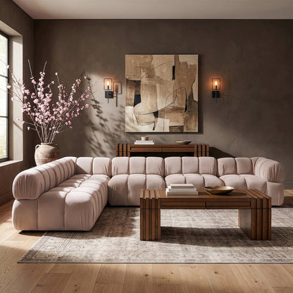 Orin Beige Velvet Performance Fabric Upholstered 6 pc. Sectional