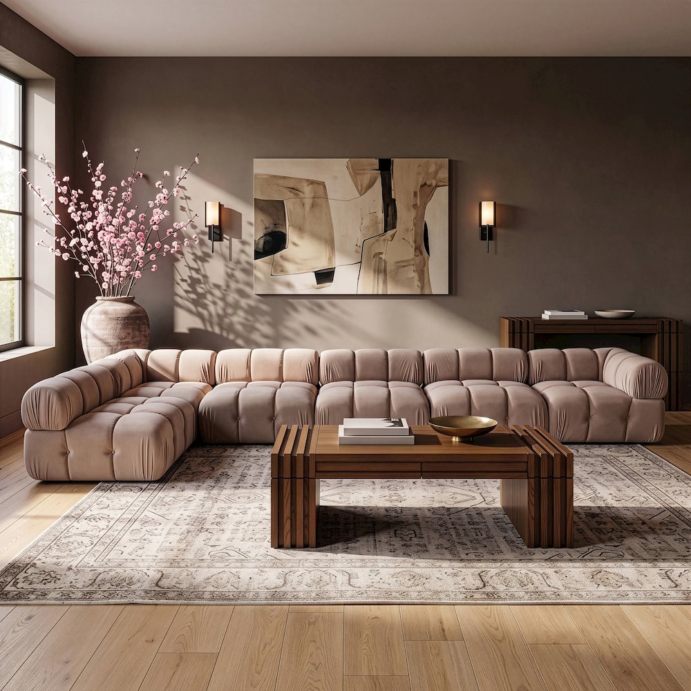 Orin Beige Velvet Performance Fabric Upholstered 6 pc. Sectional