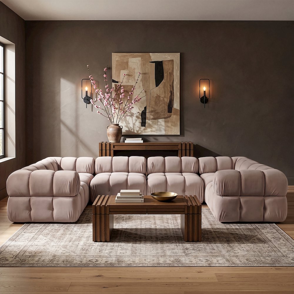 Orin Beige Velvet Performance Fabric Upholstered 6 pc. Sectional