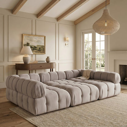 Orin Beige Velvet Performance Fabric Upholstered 6 pc. Sectional