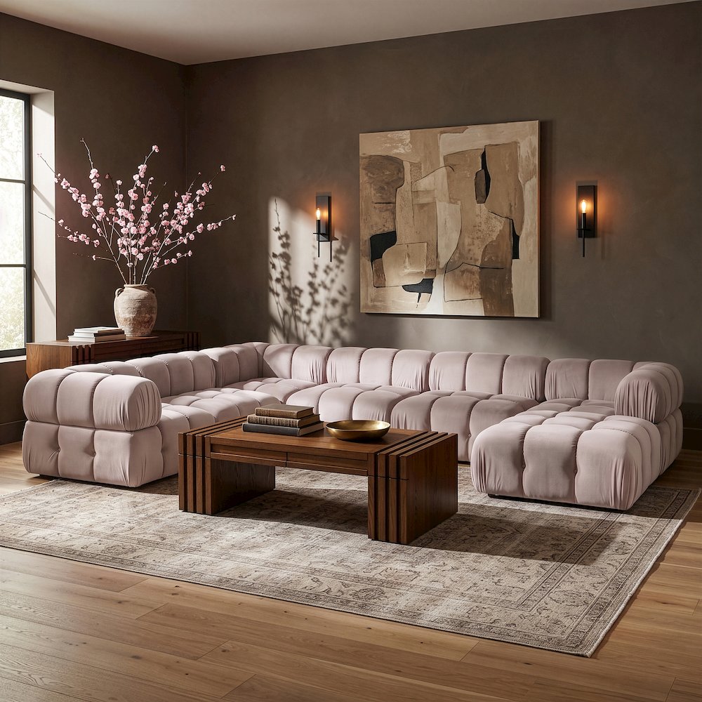 Orin Beige Velvet Performance Fabric Upholstered 7 pc. Sectional