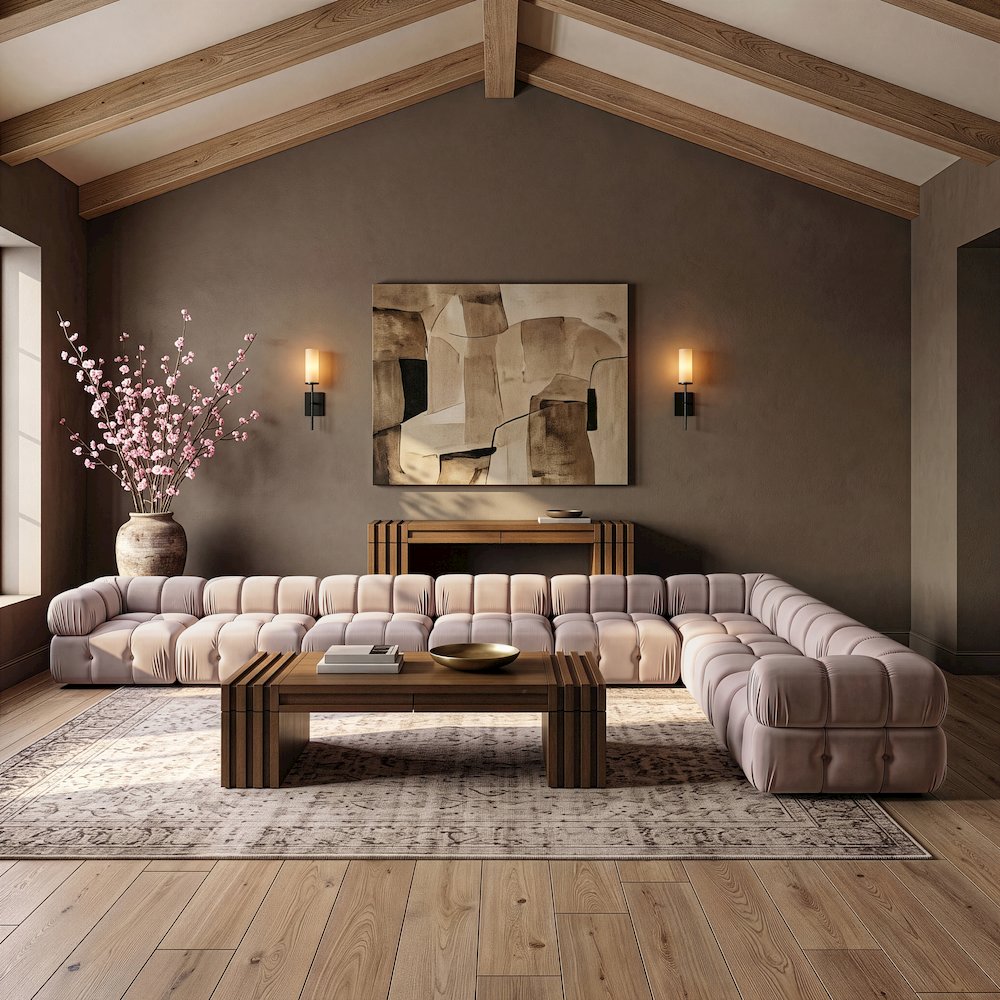 Orin Beige Velvet Performance Fabric Upholstered 8 pc. Sectional