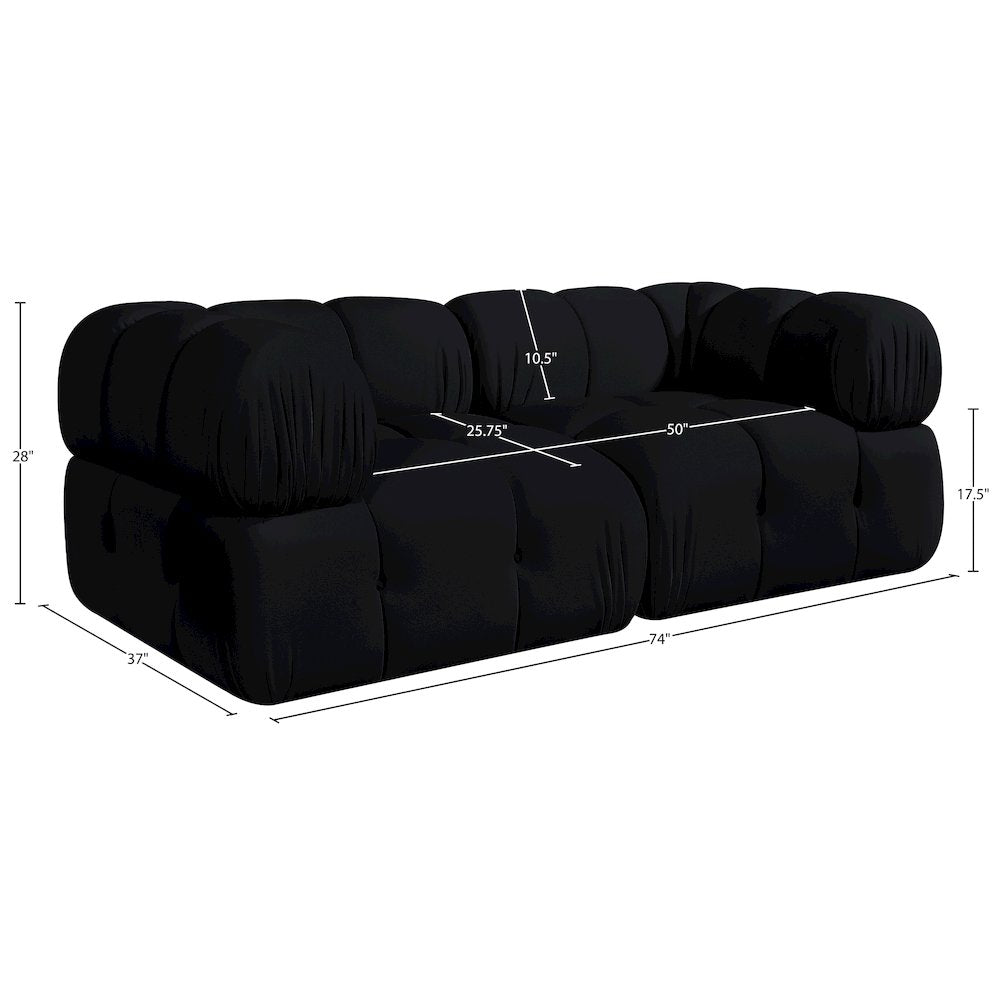 Orin Black Velvet Performance Fabric Upholstered 2 pc. Modular Sofa