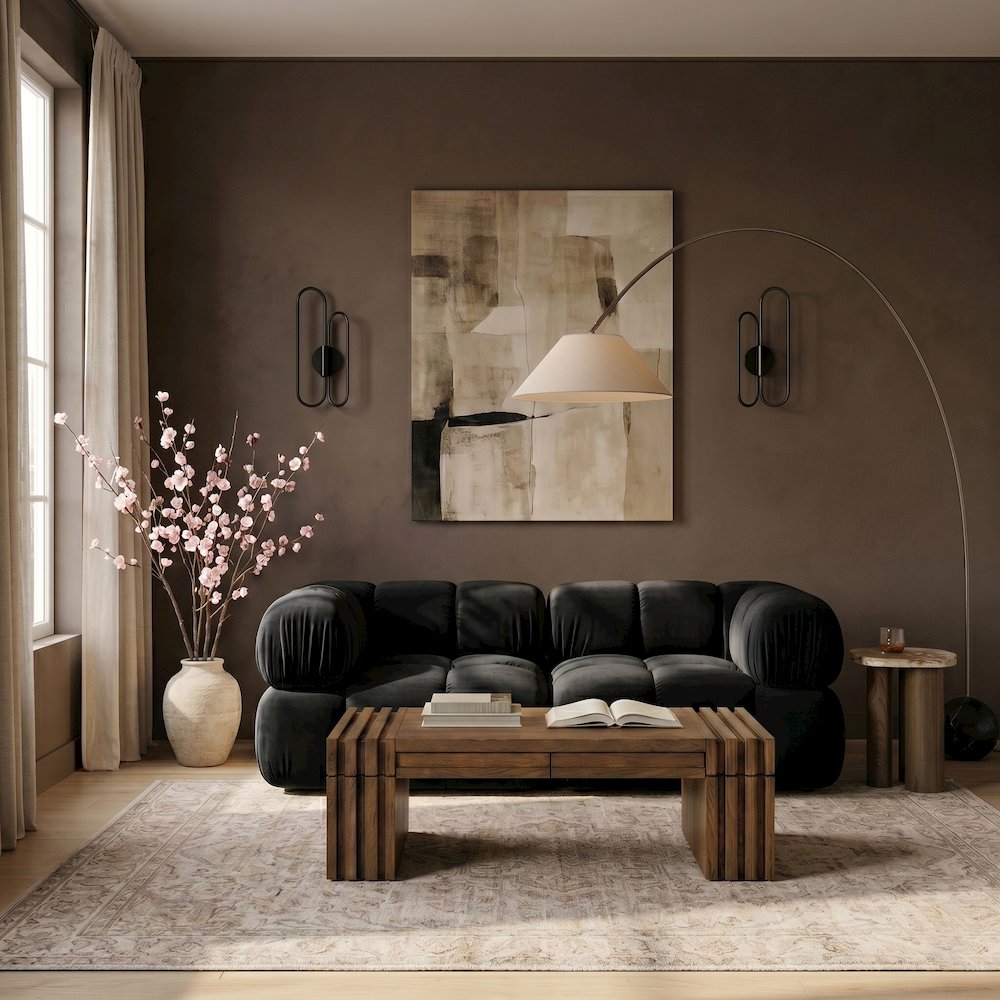 Orin Black Velvet Performance Fabric Upholstered 2 pc. Modular Sofa