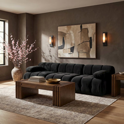 Orin Black Velvet Performance Fabric Upholstered 3 pc. Modular Sofa