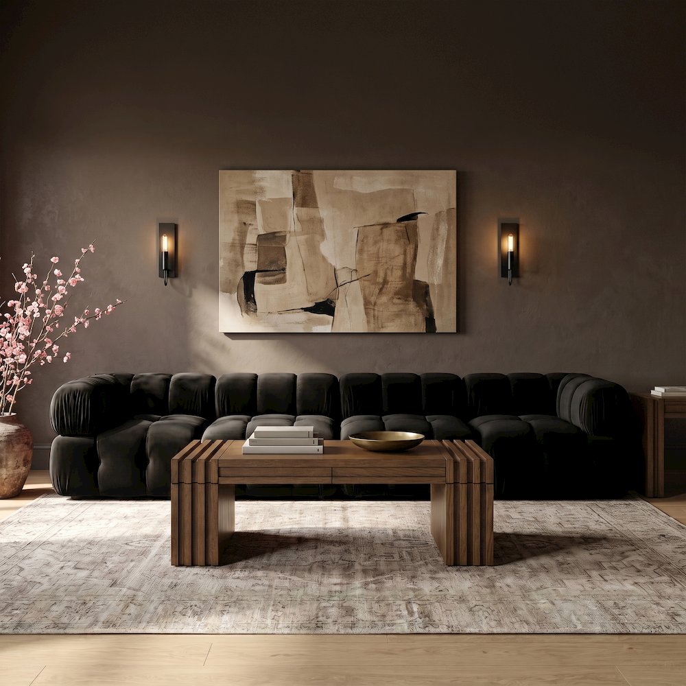 Orin Black Velvet Performance Fabric Upholstered 4 pc. Modular Sofa