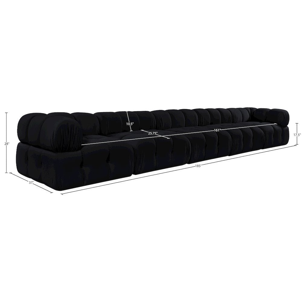 Orin Black Velvet Performance Fabric Upholstered 5 pc. Modular Sofa