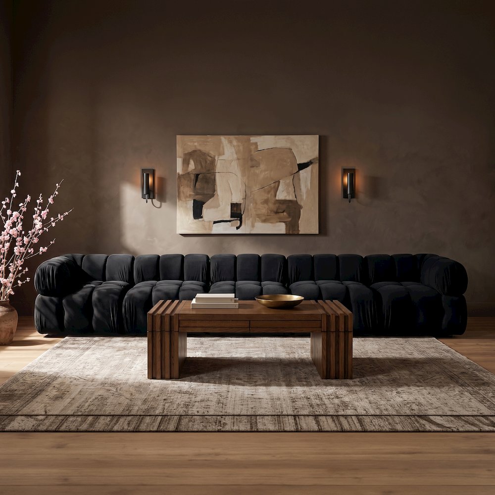 Orin Black Velvet Performance Fabric Upholstered 5 pc. Modular Sofa