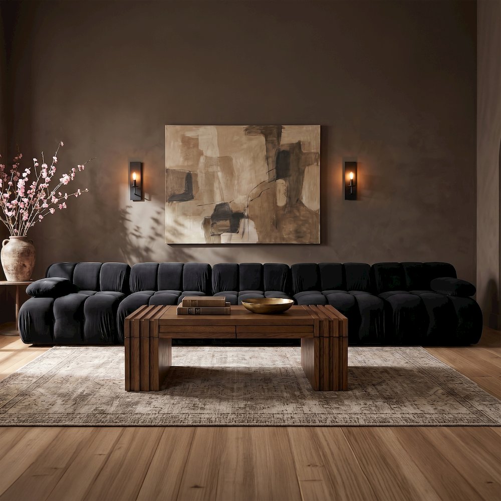 Orin Black Velvet Performance Fabric Upholstered 5 pc. Modular Sofa