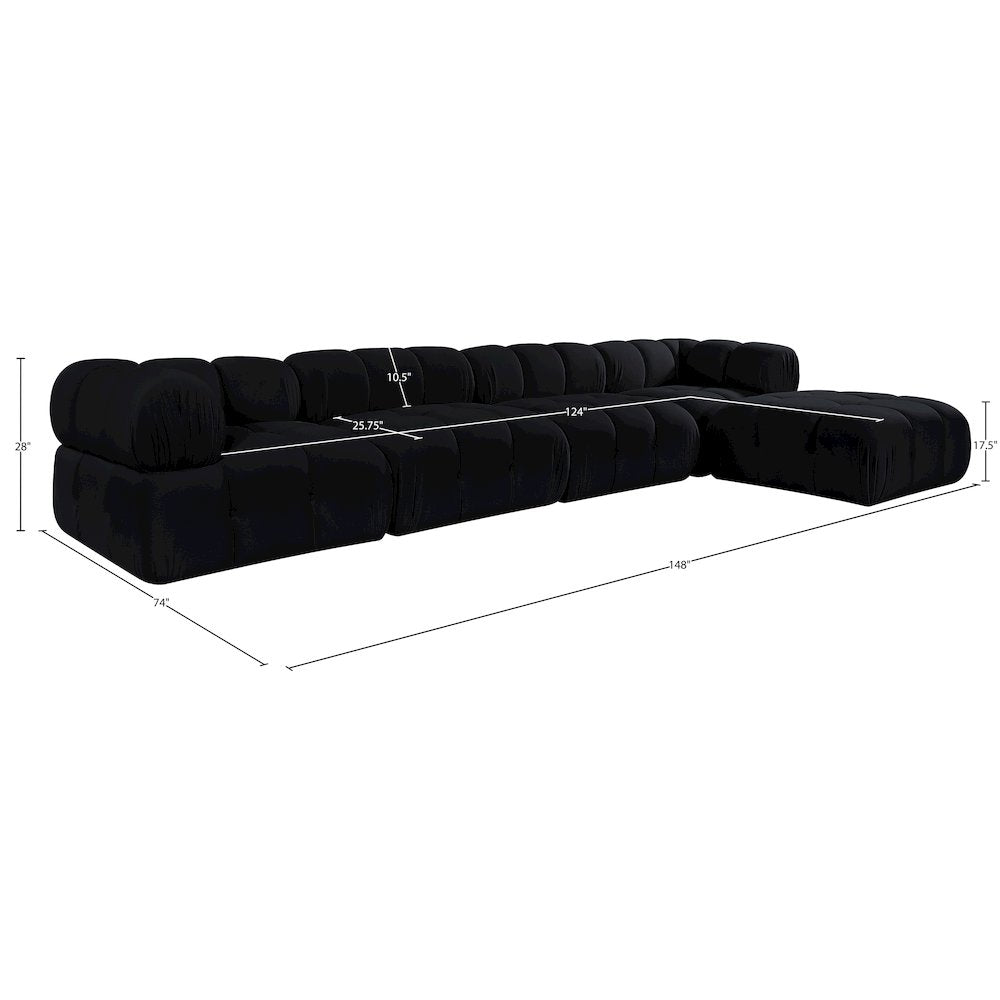 Orin Black Velvet Performance Fabric Upholstered 5 pc. Sectional