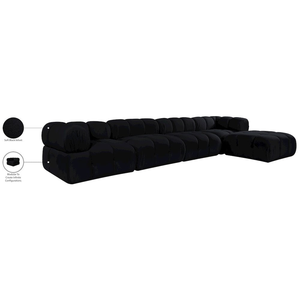 Orin Black Velvet Performance Fabric Upholstered 5 pc. Sectional