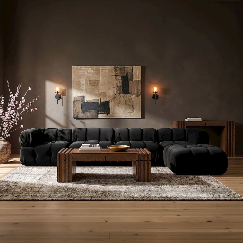 Orin Black Velvet Performance Fabric Upholstered 5 pc. Sectional