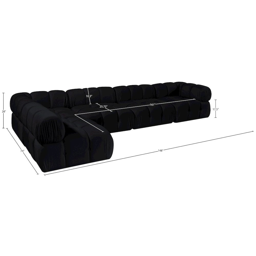 Orin Black Velvet Performance Fabric Upholstered 5 pc. Sectional