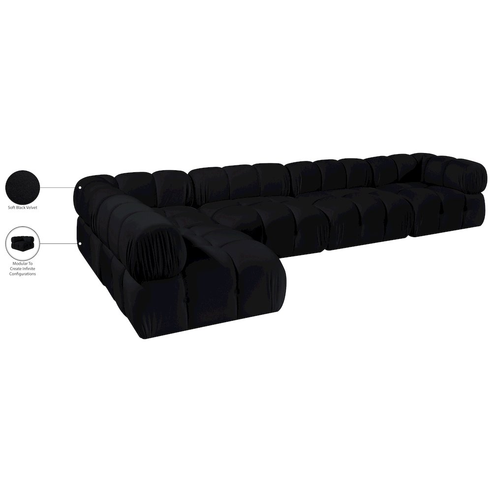 Orin Black Velvet Performance Fabric Upholstered 5 pc. Sectional