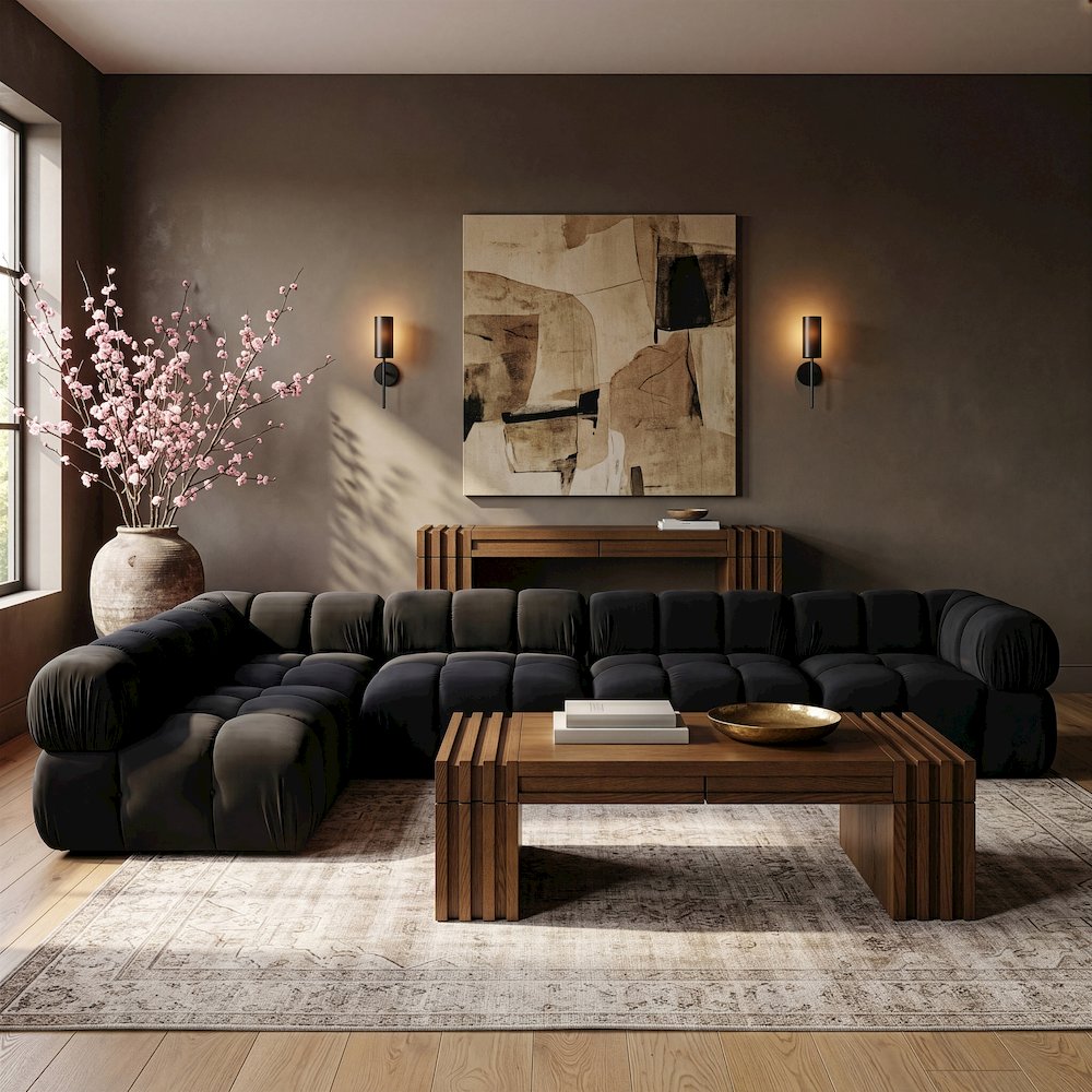 Orin Black Velvet Performance Fabric Upholstered 5 pc. Sectional