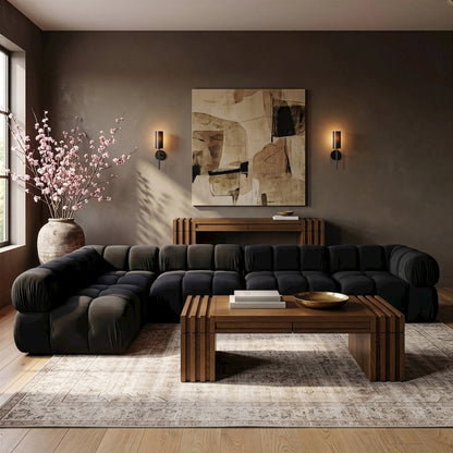 Orin Black Velvet Performance Fabric Upholstered 5 pc. Sectional