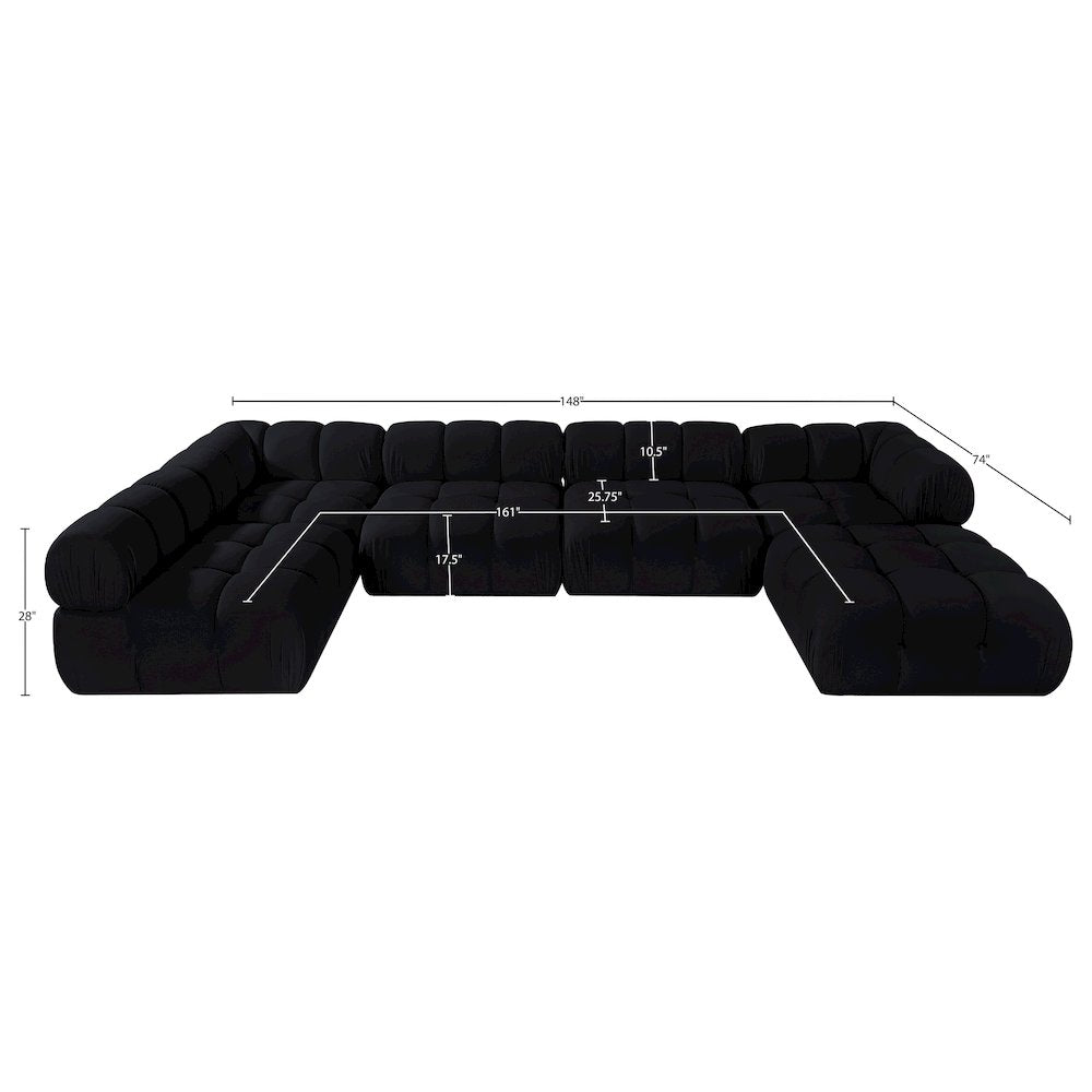 Orin Black Velvet Performance Fabric Upholstered 6 pc. Sectional