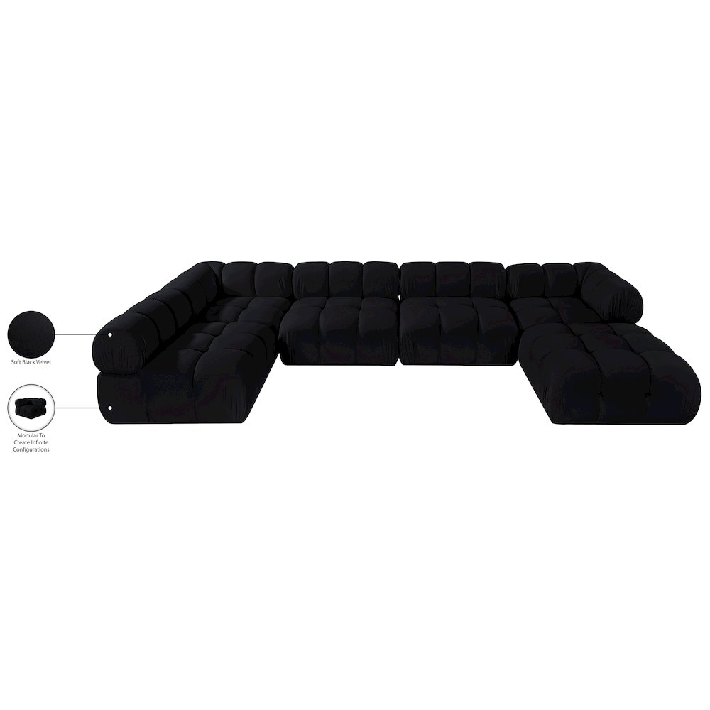 Orin Black Velvet Performance Fabric Upholstered 6 pc. Sectional