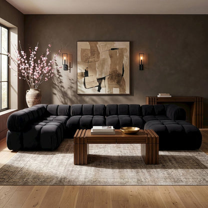 Orin Black Velvet Performance Fabric Upholstered 6 pc. Sectional