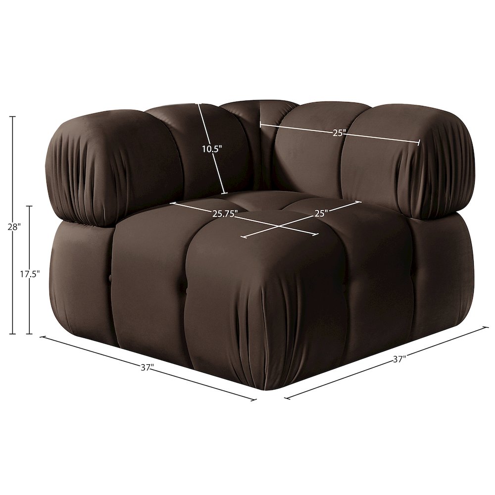 Orin Brown Velvet Performance Fabric Upholstered Modular Corner Chair